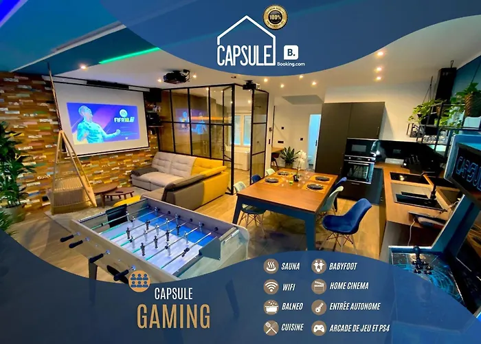 Capsule Gaming balnéo&billard&babyfoot&sauna 2 chambres